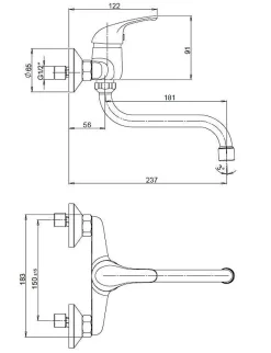 Kvstore Robinet Mitigeur Mural Pour Evier De Cuisine Ou Lavoir Serie Minerva - Chromé