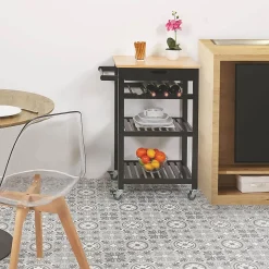 KWIT - Desserte à Roulettes Noire avec Porte-Bouteilles