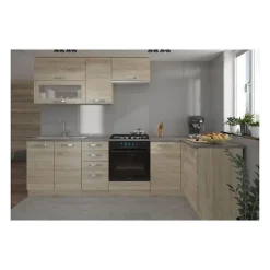 LASSEN Cuisine complete dangle 240x165 cm avec plan de travail - Decor chene sonoma