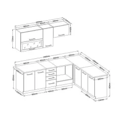 LASSEN Cuisine complete dangle 240x165 cm avec plan de travail - Decor chene sonoma