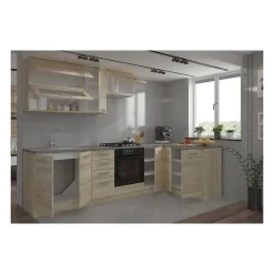 LASSEN Cuisine complete dangle 240x165 cm avec plan de travail - Decor chene sonoma