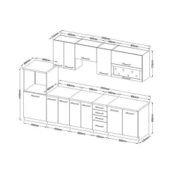 LASSEN Cuisine complete L 300 cm avec demi-colonne four et hotte - Decor chene sonoma