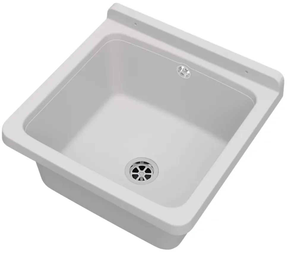Lavabo Granitan Orta Blanc avec Siphon pour Garage, Buanderie, Chaufferie - 1 Pièce