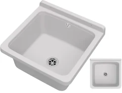 Lavabo Granitan Orta Blanc avec Siphon pour Garage, Buanderie, Chaufferie - 1 Pièce