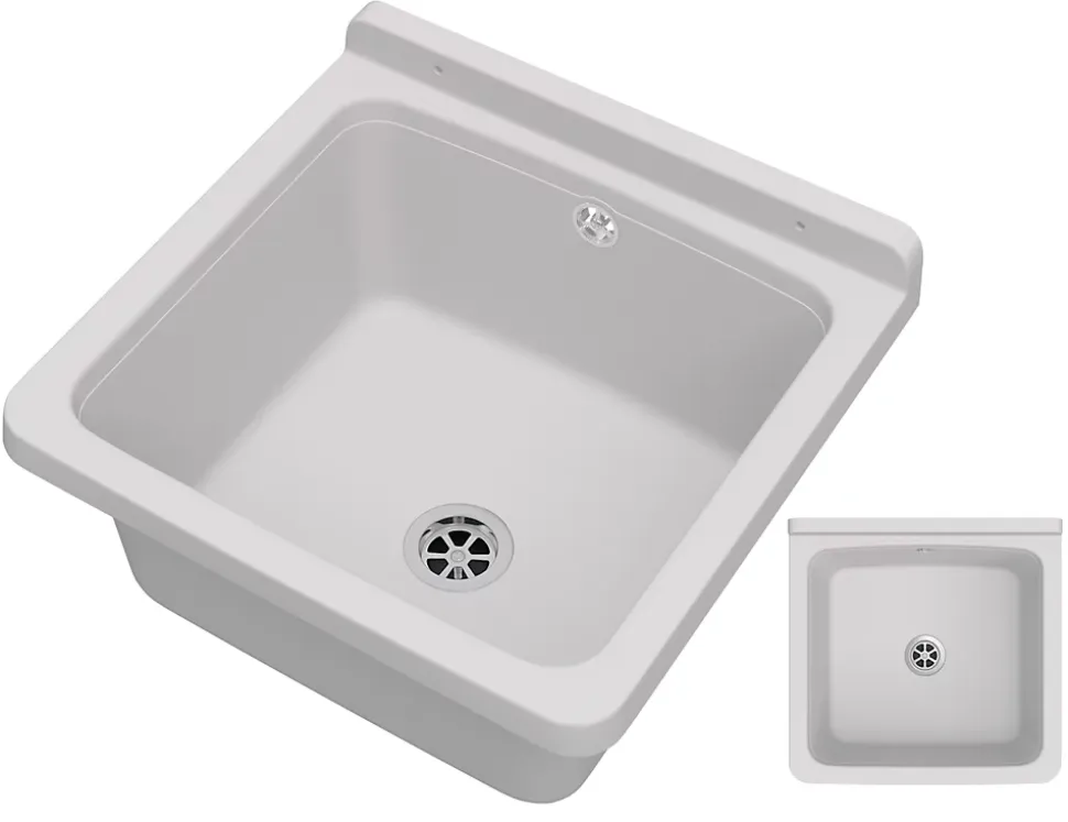 Lavabo Granitan Orta Blanc avec Siphon pour Garage, Buanderie, Chaufferie - 1 Pièce