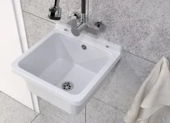 Lavabo Granitan Orta Blanc avec Siphon pour Garage, Buanderie, Chaufferie - 1 Pièce