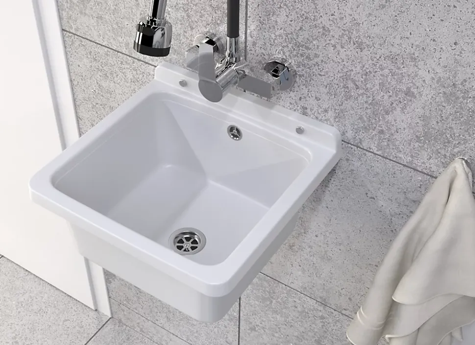 Lavabo Granitan Orta Blanc avec Siphon pour Garage, Buanderie, Chaufferie - 1 Pièce