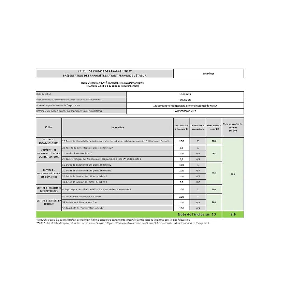 Lave-linge frontal 9kg 1400 tours/min Samsung WW90CGC04DAH ecobubble