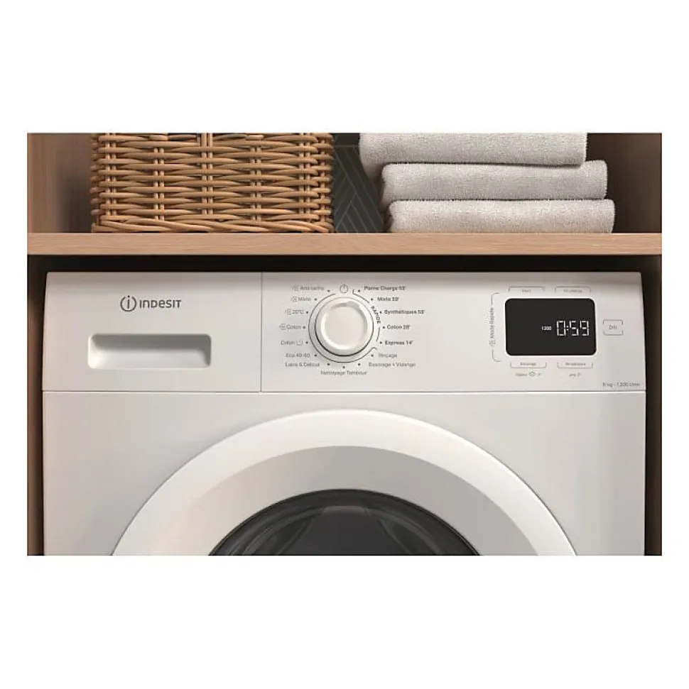 Lave-linge frontal 8kg 1200 tours/min blanc Indesit IMW862MYTIMEFR