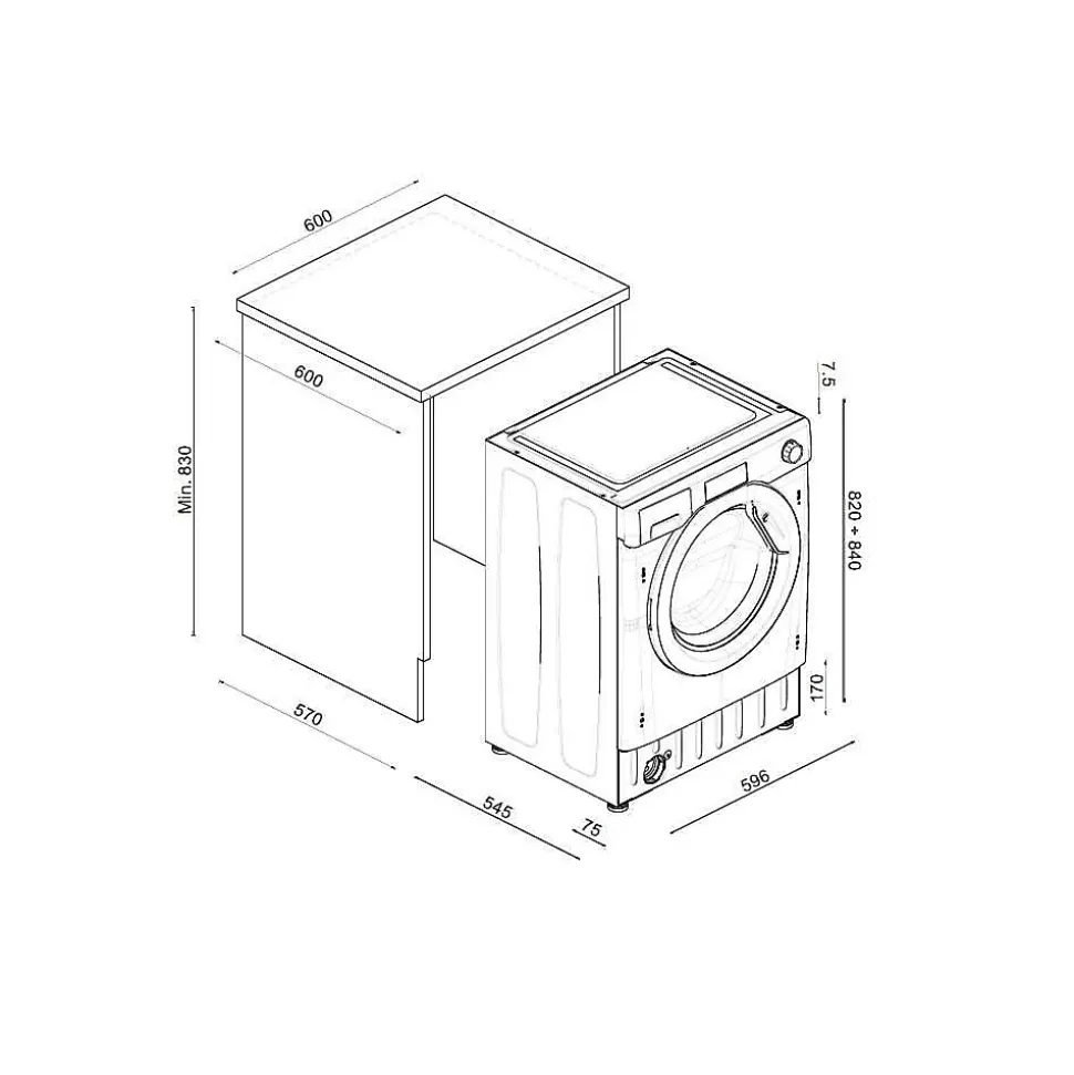 Lave-linge intégrable 8kg 1400 tours/min Candy CBW48TWME-S