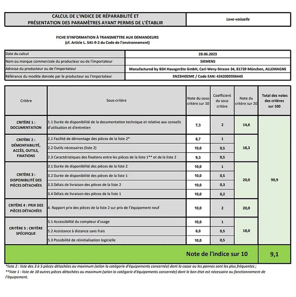 Lave-vaisselle 60cm 14 couverts 42db inox Siemens SN23HI02ME