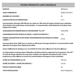 Lave-vaisselle encastrable WHIRLPOOL INTEGRABLE 14 Couverts 60cm A, WCBO3T133PFI