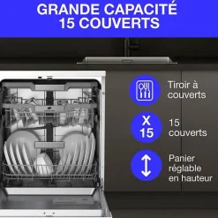 Lave-vaisselle pose-libre - CONTINENTAL EDISON - CELV1544IWP - 15 couverts - Inverter - 60 cm - 42 dB - Blanc
