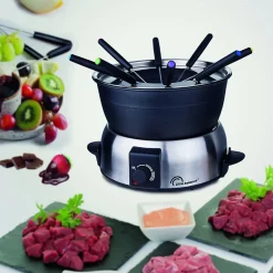 LITTLE BALANCE 8386 Fondue Elegance 8, Fondue électrique 8 personnes, Caquelon anti-adhésif 1,8 litres, 800 W, Inox brossé