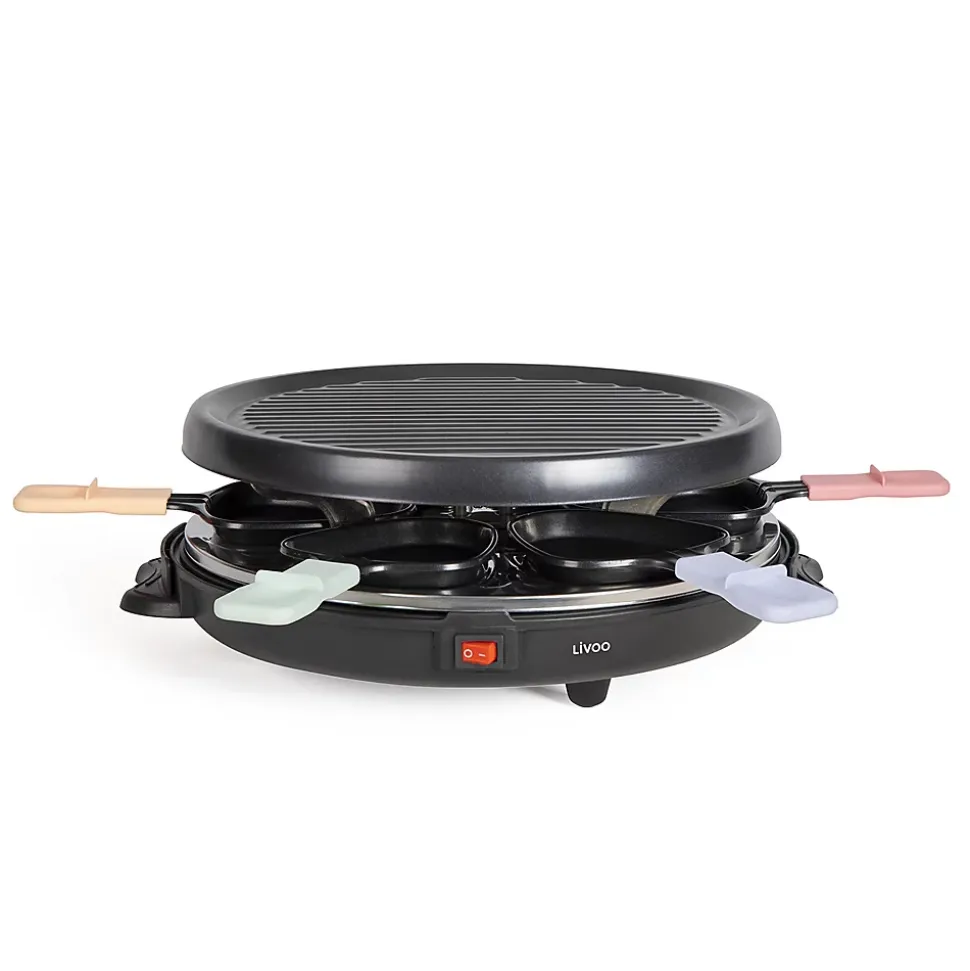 Livoo - Appareil à raclette 6 personnes DOC207P - 800W, plateau grill amovible, 29x29 cm, accessoires