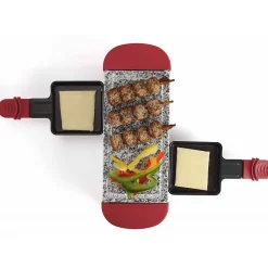 LIVOO DOC156RC - Appareil a raclette 2 personnes - 350W - Plateau amovible en granite - Pieds antidérapants - Rouge chili