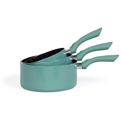 LIVOO MEN125VS set de 3 casseroles aspect pierre diamètres 16 - 18 - 20 cm en aluminium coloris Vert