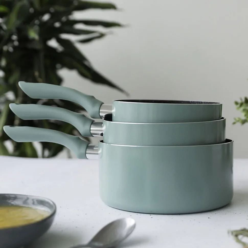 LIVOO MEN125VS set de 3 casseroles aspect pierre diamètres 16 - 18 - 20 cm en aluminium coloris Vert