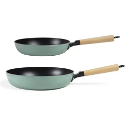 LIVOO MEP134V set de 2 poëles intérieur antiadhésif diamètre 24 et 28 cm poignée en bois