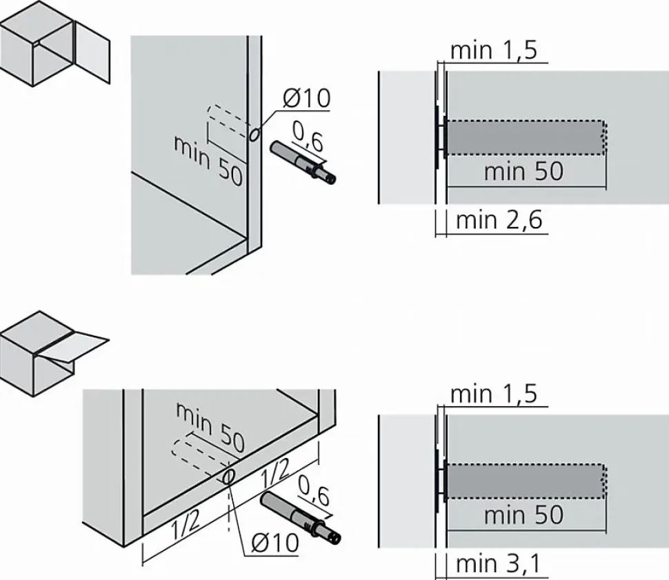 Loqueteau Tip-On court LMC LOQ1004 pour portes en applique moins de 1300 mm gris