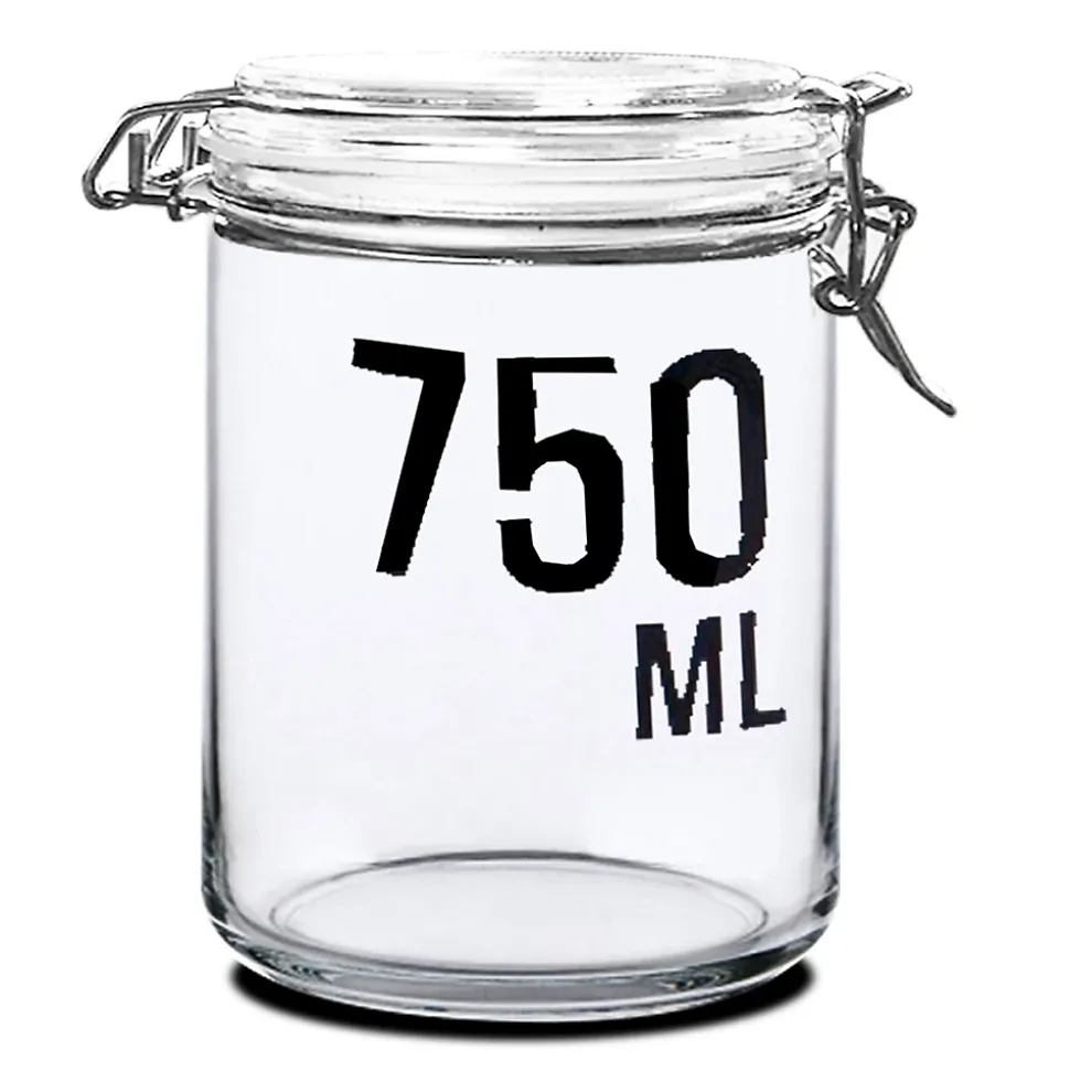 Lot 24 bocaux hermétique à bouchon mécanique, récipient transparent bocal de conservation en verre, capacité 750ml -D 10 x H 15 cm