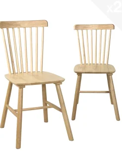 Lot 2 chaises bistrot à barreaux, bois massif hevea, MONA (Bois Clair)