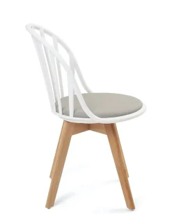 Lot 2 Chaises Bistrot à Barreaux Scandinaves Coussin Pieds Bois Clair BOLD (blanc Gris)