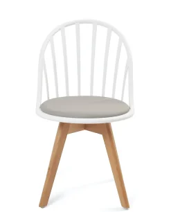 Lot 2 Chaises Bistrot à Barreaux Scandinaves Coussin Pieds Bois Clair BOLD (blanc Gris)