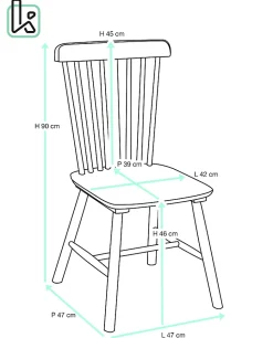 Lot 2 chaises bistrot à barreaux, bois massif hevea, MONA (Bois Foncé)