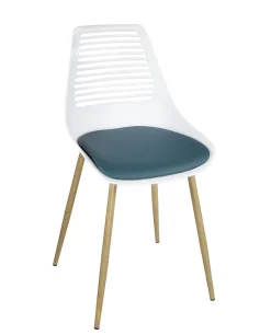 Lot 2 Chaises Cuisine Coussin Simili Pieds Métal Ton Bois Clair GEOS (blanc Bleu)