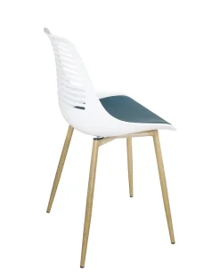 Lot 2 Chaises Cuisine Coussin Simili Pieds Métal Ton Bois Clair GEOS (blanc Bleu)