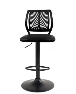 Lot 2 Chaises De Bar Coussin Simili, Pivotant Hauteur Réglable SAWA (noir Intégral)