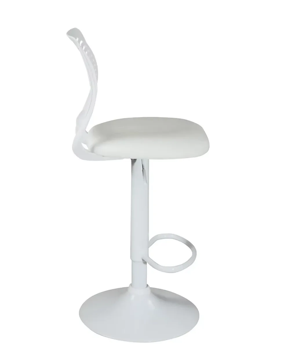 Lot 2 Chaises De Bar Coussin Simili, Pivotant Hauteur Réglable SAWA (blanc Intégral)