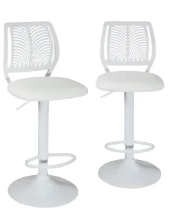 Lot 2 Chaises De Bar Coussin Simili, Pivotant Hauteur Réglable SAWA (blanc Intégral)