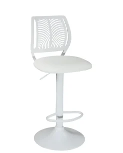 Lot 2 Chaises De Bar Coussin Simili, Pivotant Hauteur Réglable SAWA (blanc Intégral)