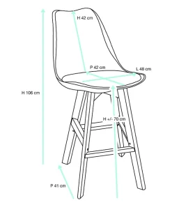Lot 2 Chaises De Bar Scandinaves 70cm Large Siège Coussin Simili Pieds Bois TIKA (blanc)