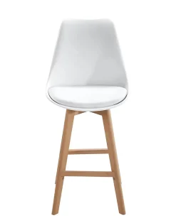 Lot 2 Chaises De Bar Scandinaves 70cm Large Siège Coussin Simili Pieds Bois TIKA (blanc)