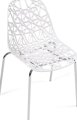 Lot 4 Chaises de Cuisine design Siège dentelle Nid D'abeille Pieds Chrome IKO (blanc)