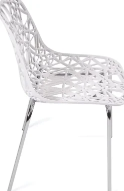 Lot 4 Chaises de Cuisine design Siège dentelle Nid D'abeille Pieds Chrome IKO (blanc)