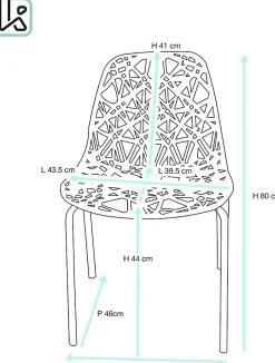 Lot 4 Chaises de Cuisine design Siège dentelle Nid D'abeille Pieds Chrome IKO (blanc)
