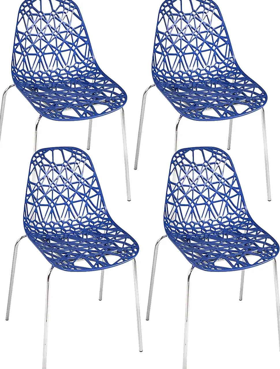 Lot 4 Chaises de Cuisine design Siège dentelle Nid D'abeille Pieds Chrome IKO (bleu)