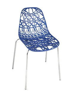 Lot 4 Chaises de Cuisine design Siège dentelle Nid D'abeille Pieds Chrome IKO (bleu)
