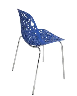 Lot 4 Chaises de Cuisine design Siège dentelle Nid D'abeille Pieds Chrome IKO (bleu)