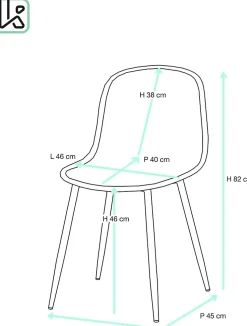 Lot 2 Chaises de Cuisine design Scandinave Pieds Métal Ton Bois Clair Yeni (gris)