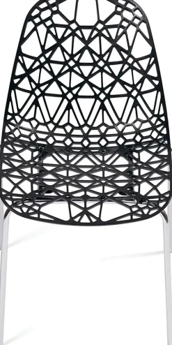 Lot 4 Chaises de Cuisine design Siège dentelle Nid D'abeille Pieds Chrome IKO (noir)