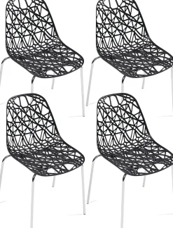 Lot 4 Chaises de Cuisine design Siège dentelle Nid D'abeille Pieds Chrome IKO (noir)