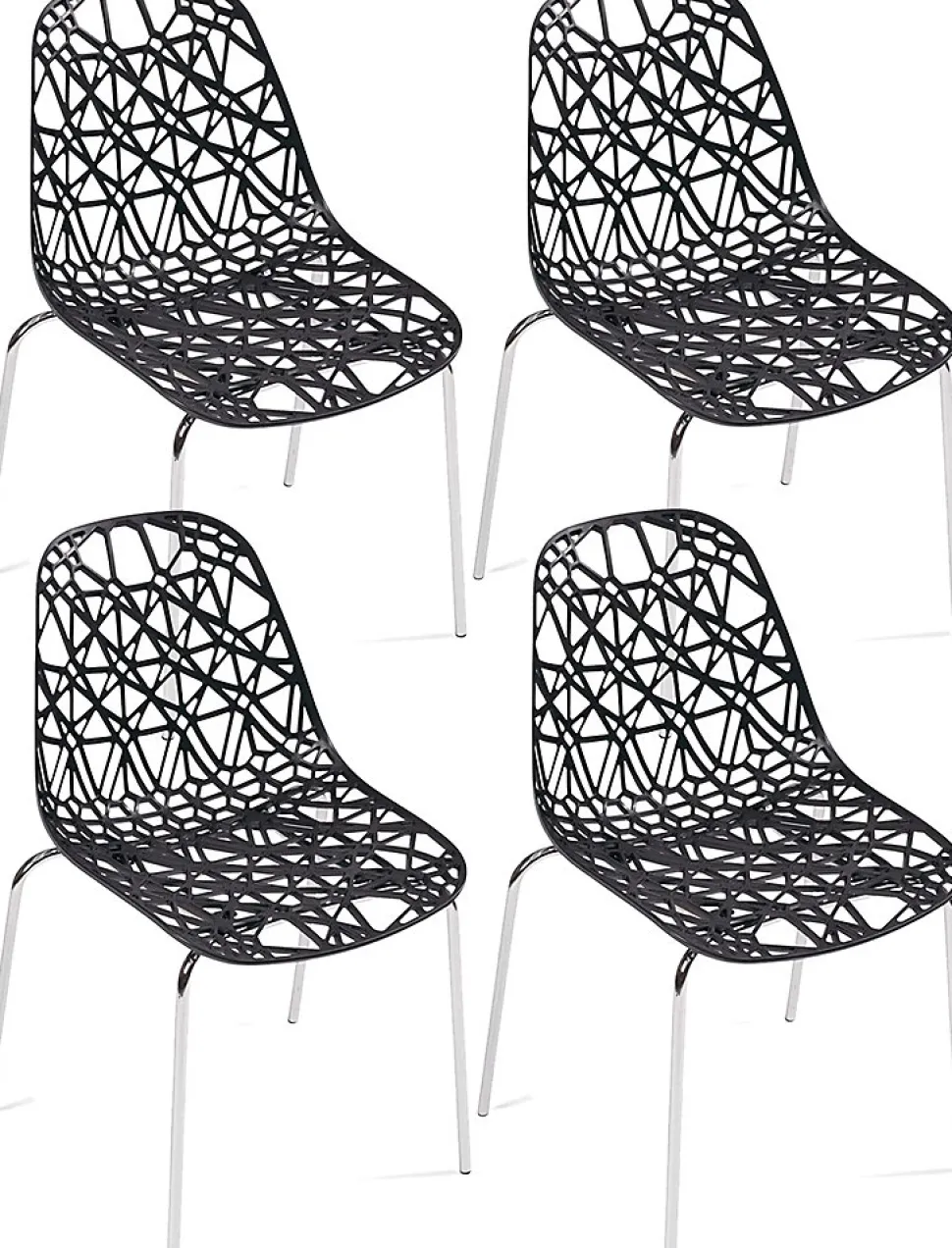 Lot 4 Chaises de Cuisine design Siège dentelle Nid D'abeille Pieds Chrome IKO (noir)