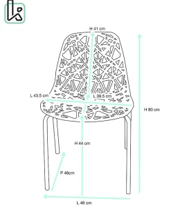 Lot 4 Chaises de Cuisine design Siège dentelle Nid D'abeille Pieds Chrome IKO (noir)