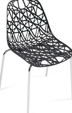 Lot 4 Chaises de Cuisine design Siège dentelle Nid D'abeille Pieds Chrome IKO (noir)