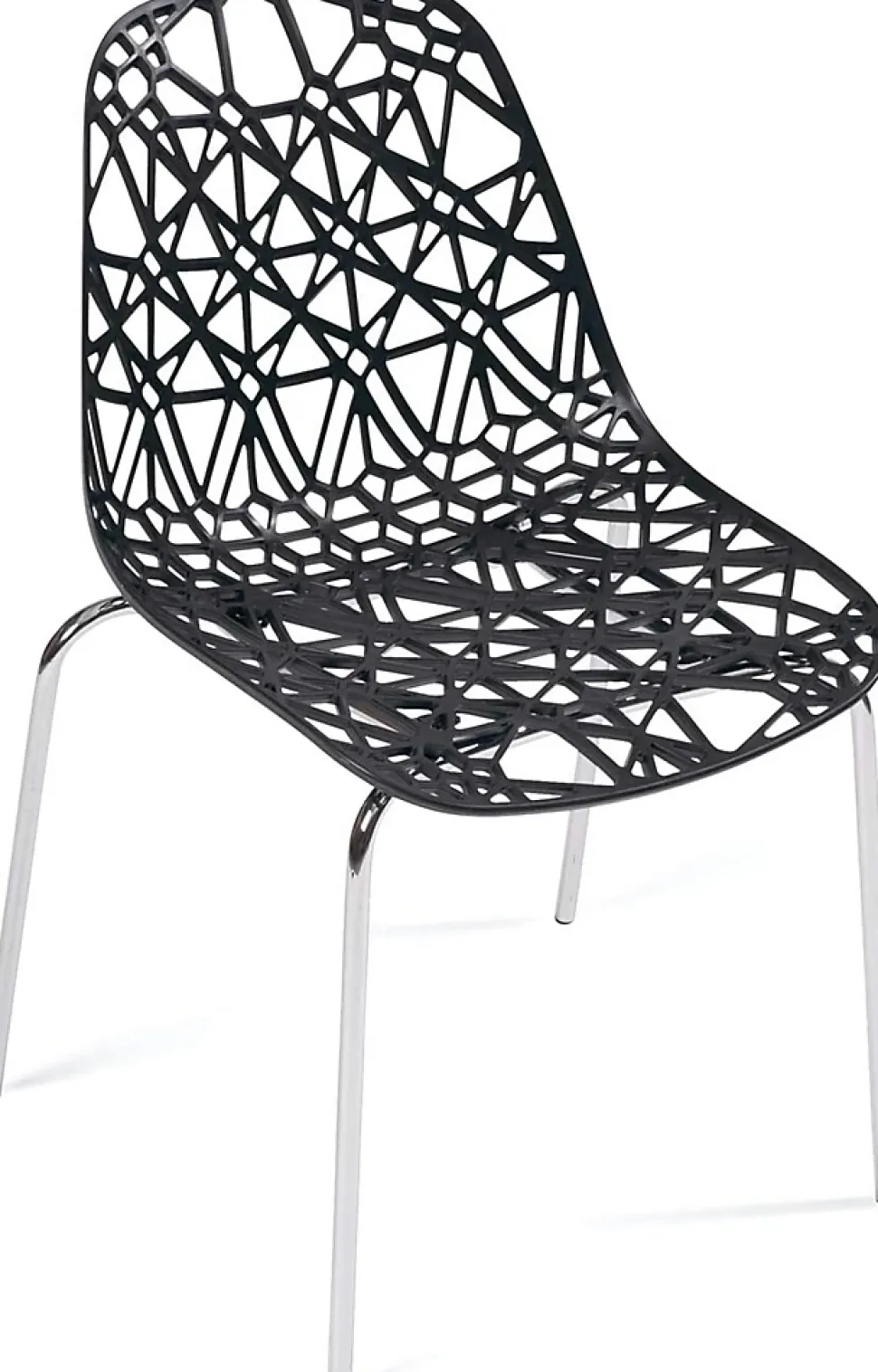 Lot 4 Chaises de Cuisine design Siège dentelle Nid D'abeille Pieds Chrome IKO (noir)